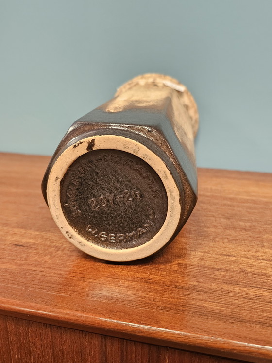 Image 1 of West Germany Vintage Hexagonal Vase Brown