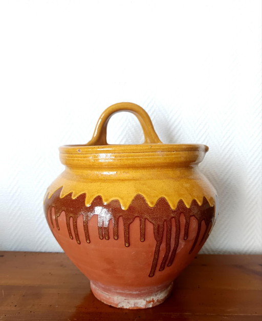 Vintage geglazuurd aardewerk plantenbak