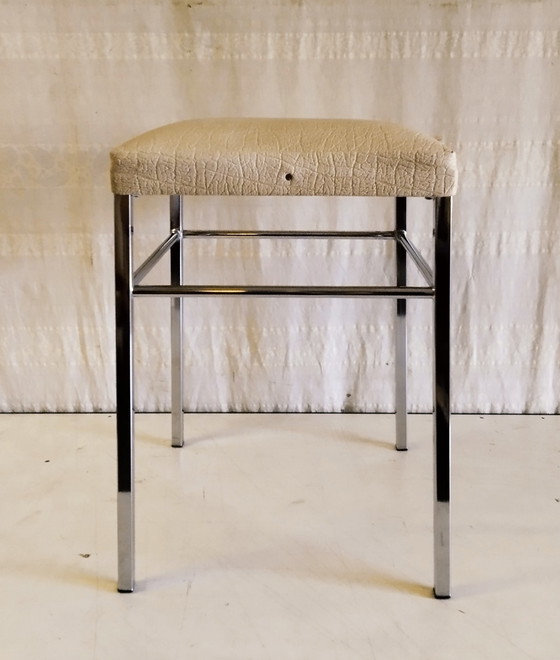 Image 1 of Vintage stool in chromed metal and imitation leather - 1970s
