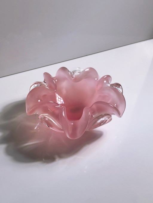 Murano Bowl / Ashtray 1950s Vintage Alfredo Barbini Vetreria G. Campanella Rosa Swirl