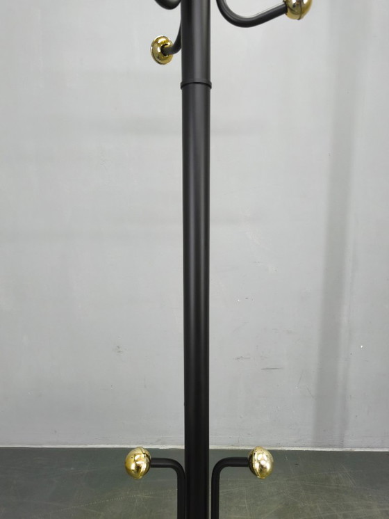 Image 1 of Italiaanse kapstok uit het midden van de 20e eeuw, zwart metaal, plastic en steen, jaren 70