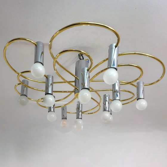Image 1 of Ceiling lamp Cossack leuchten germany 70s chrome with brass sputnik mid century