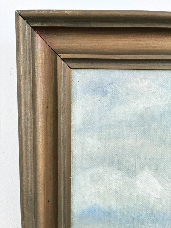 Image 1 of Peinture à l'huile originale ancienne représentant un paysage de campagne, signée.