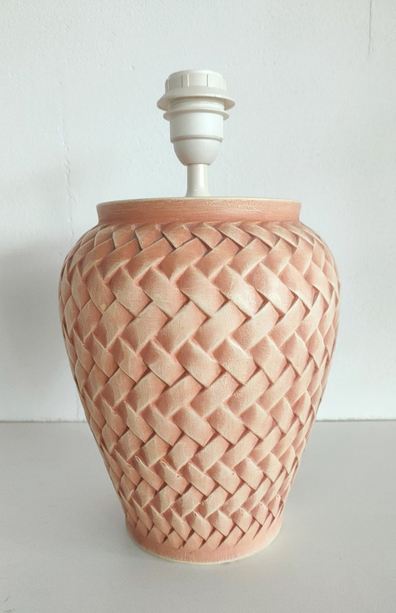 Image 1 of Vintage Danish ceramic table lamp with woven/braided motif