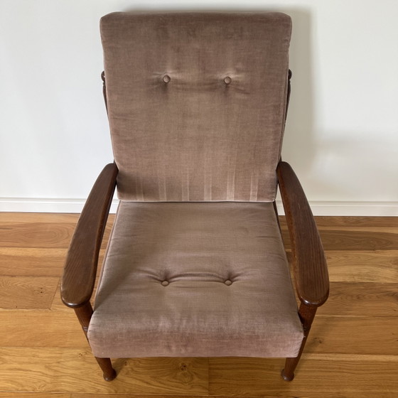 Vintage Eiken Fauteuil Met Gedraaide Poten – Mid-Century – Textile, Velvet (photo 3 of 6)