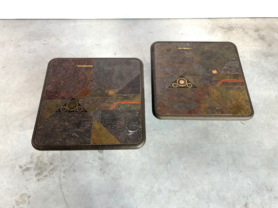 Vintage brutalist slate stone nesting by Laub, 1980s – Side tables, Brass (photo 8 of 10)