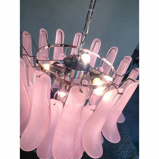 Image 1 of Lampadario contemporaneo in vetro di Murano "Selle" satinato rosa in stile Mazzega