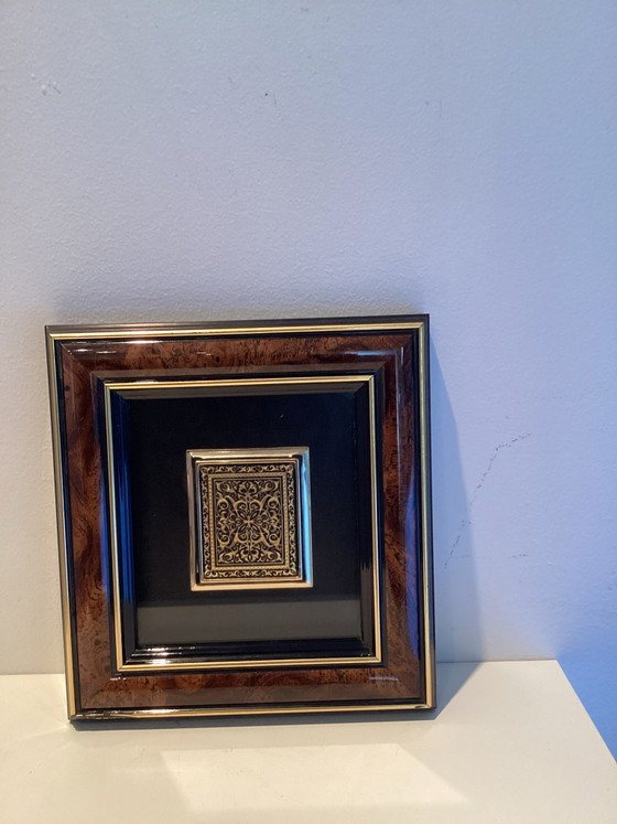Set of 2 Vintage Damasquinado Toledo (Anframa) - Framed 24K Gold., Art, Glass, Black (photo 7 of 9)
