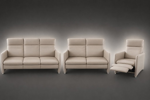 Volledig lederen salon met relax - 3 zit + 2 zit + fauteuil