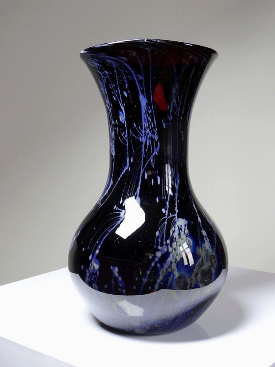 Image 1 of Large vintage purple art glass vase with silver inclusions