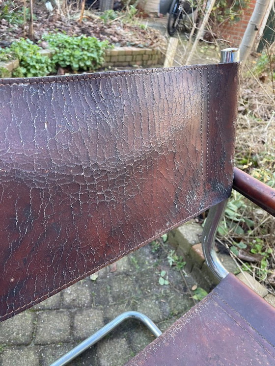 Image 1 of 2 sedie tubolari in pelle marrone - vintage e di design - da restaurare