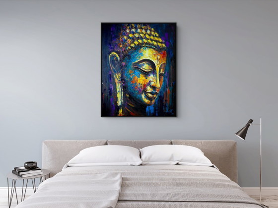 Image 1 of Unique hand-painted Buddha painting "Soul Echo" – Seksak Jaichumchen – 100 × 120 cm