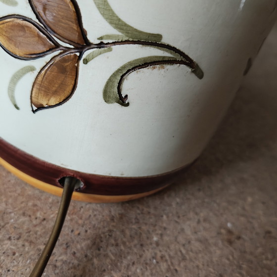 Image 1 of Large 1970s Hand-Painted Ceramic Table Lamp Ø40 cm – Floral Pottery Lamp