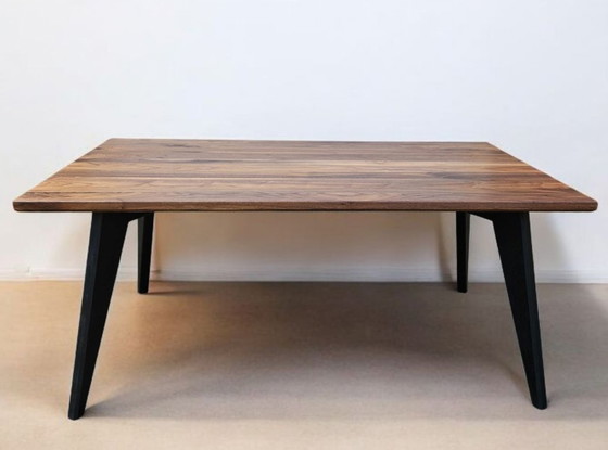 Image 1 of Mid-Century Modern Dining Table – Solid European Walnut & Black Oak – Handmade – 180 × 90 × 78 cm