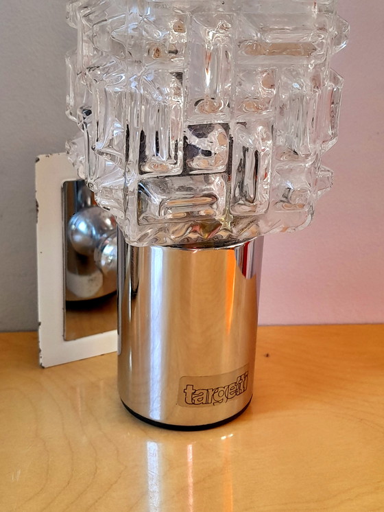 Image 1 of Pair of Targetti wall lights in glass and chromed metal, 1970