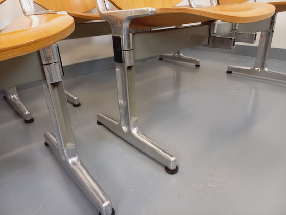 Image 1 of Suite Of 4 Benches Giancarlo Piretti For Castelli Vintage In Wood And Aluminum From The 70s