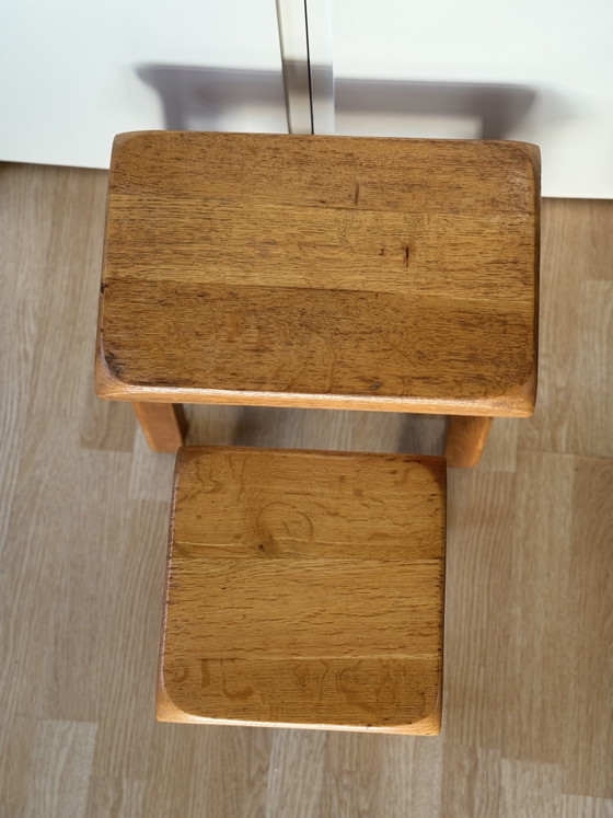 Image 1 of Vintage Brutalist Solid Oak Nesting Side Tables 70s