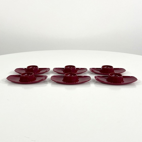 Image 1 of Set di 6 portauova in stile spaziale color bordeaux di Luran, Germania, anni '70