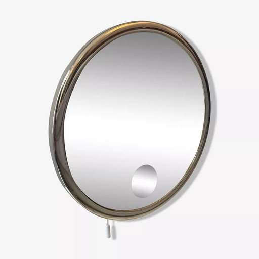 Miroir Brot Vintage Orientable Doré, Grossissant Et Éclairant, France 1970