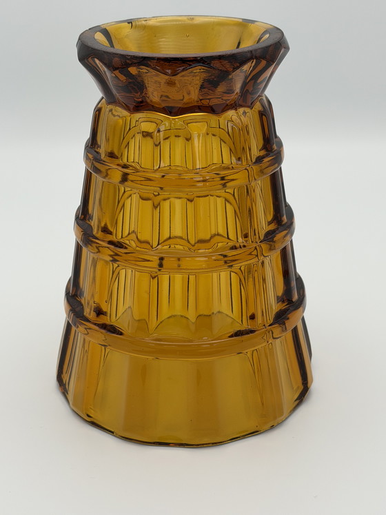 Image 1 of Vintage Amber Glass Vase – Mid Century Design – Heavy Pressed Glass