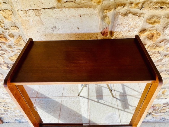 Image 1 of Librería de roble de mediados de siglo, con puertas correderas de cristal, década de 1960