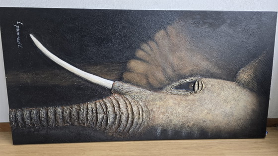 Large 3D Texture Painting Elephant L. Paramault (150x75) – Paintings & Drawings, Wood, Canvas (photo 5 of 13)