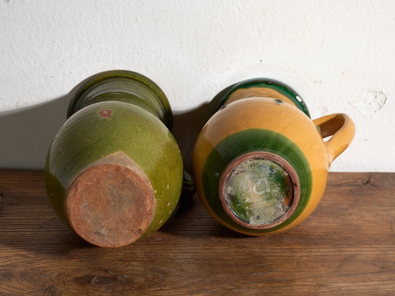 Pair of Antique Glazed Ceramic Jugs, Central Europe, circa 1920, Crockery, Green (photo 6 of 7)