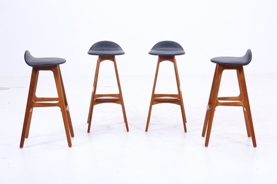 Image 1 of 4 vintage bar stools OD61 by Erik Buch | Mid - Century seat stool leather Oddense Maskinsnedkeri A / S | Retro bar stool #08-23