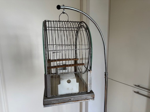Birdcage with stand, chrome, vintage/Art Deco
