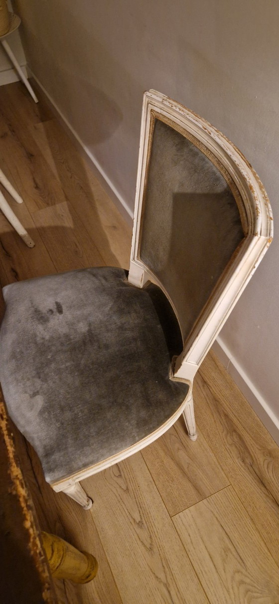 Image 1 of 2 antique chairs, green velvet upholstery
