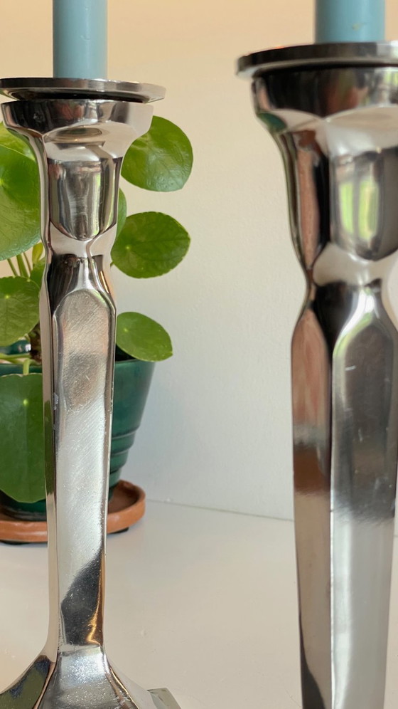 Image 1 of Coppia di candelieri vintage in fusione di alluminio cromato