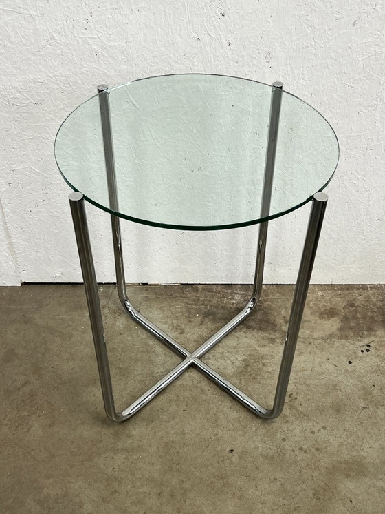 Image 1 of Vintage Bijzettafel, Stalen Buisframe Met Glazen Blad. 1980's