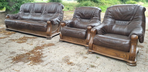 3+1+1 oak with leather seat cushions
