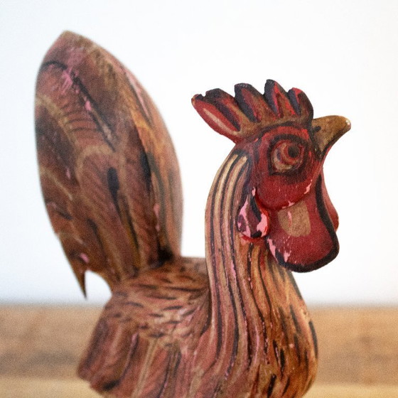 Image 1 of Gallo vintage in legno intagliato e dipinto a mano