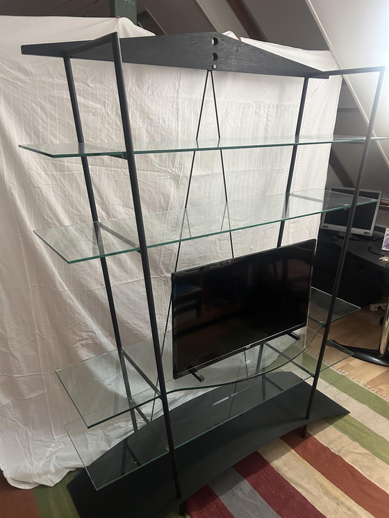 Image 1 of Vintage Minimalist Mobimetal Glass & Steel Book/TV Stand