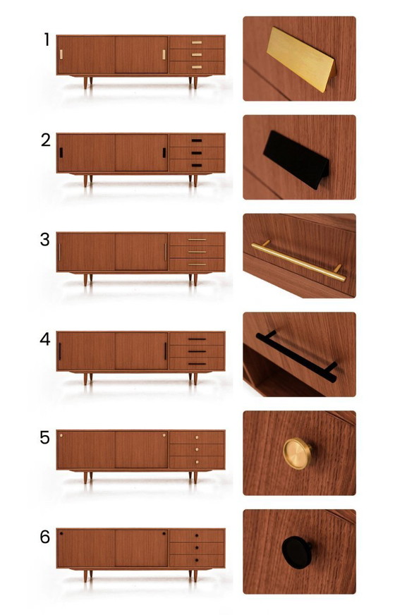 Image 1 of Dressoir gebeitst teak T-S03 schuifdeur en 3 laden