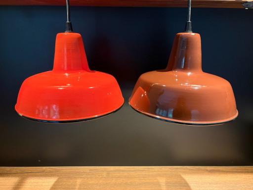 2x lampade smaltate vintage arancione/rosso e marrone
