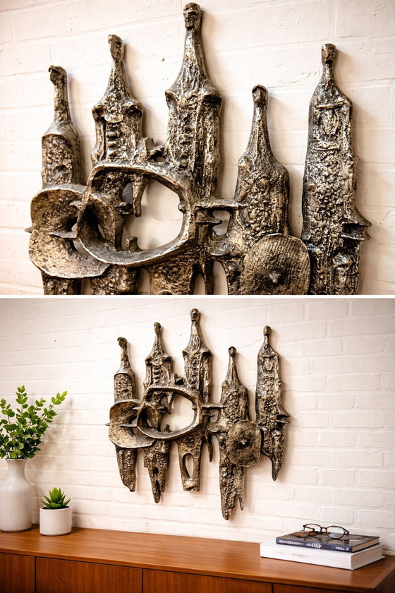 Image 1 of Unique Brutalist Wall Sculpture "The Gatekeepers" - 1970s