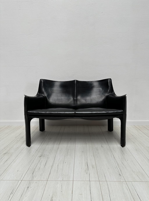 1980S VINTAGE ITALIAN DESIGNER ‘CAB 414’ 2-SEATER LEATHER SOFA BY MARIO BELLINI FOR CASSINA IN BLACK LEATHER