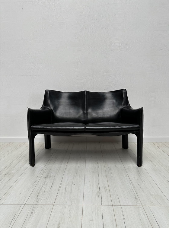 Image 1 of 1980S VINTAGE ITALIAN DESIGNER ‘CAB 414’ 2-SEATER LEATHER SOFA BY MARIO BELLINI FOR CASSINA IN BLACK LEATHER