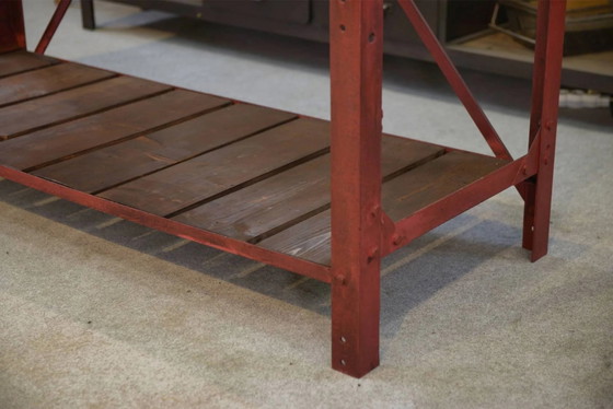 Industrielle Werkbank 1950er Jahre – Schreibtisch, Holz, Polierter Stahl, Industrieel (photo 6 of 15)