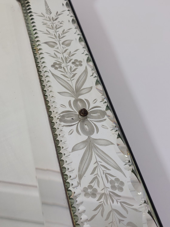 Image 1 of Antique handmade Venetian wall mirror, Murano glass, cut and engraved