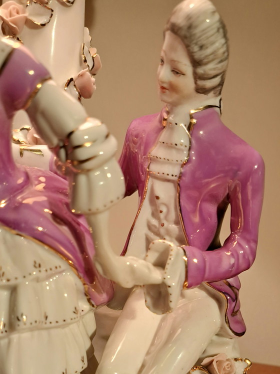 Image 1 of BEAUTY. Elegant Vintage Porcelain Lamp • Luxor Romania • Rococo • Rare Porcelain Shade