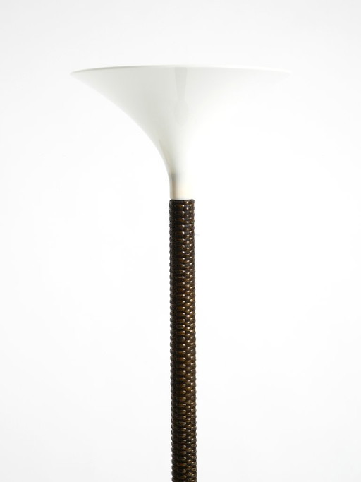 Stunningly beautiful XXL 1970s Pop Art Tulip floor lamp with a dark brown wicker frame and a plexiglass shade