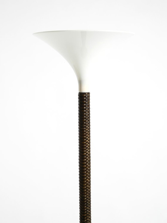 Image 1 of Stunningly beautiful XXL 1970s Pop Art Tulip floor lamp with a dark brown wicker frame and a plexiglass shade