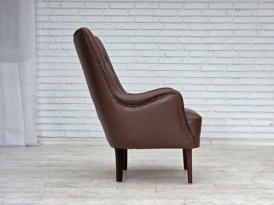 Image 1 of Anni '70, poltrona danese, rivestimento originale in pelle marrone.
