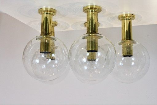 Glashütte Limburg Messing & Glas Kugel Deckenleuchte, Bestand von Sechs