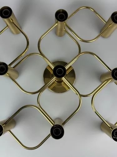 Image 1 of 60s 70s 9-lichts plafondlamp van Leola Leuchten Duitsland in messing