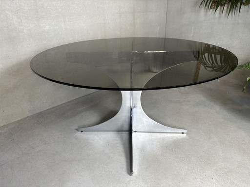 Vintage Design Dining Table - Chrome And Glass - 1970'S