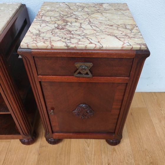 Image 1 of Set di comodini Art Déco vintage con piano in marmo